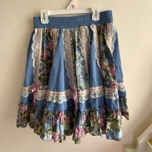 Floral Lace Denim Skirt